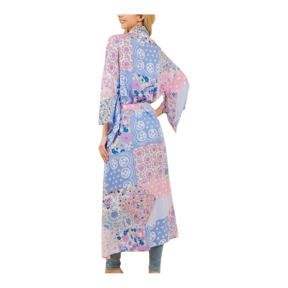Patchwork Printed Kimono Jacket / Boho Floral Patchwork Long Spring Kimono - Picture 3 of 4